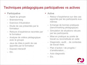 Quelques exemples de techniques pédagogiques participatives vs actives